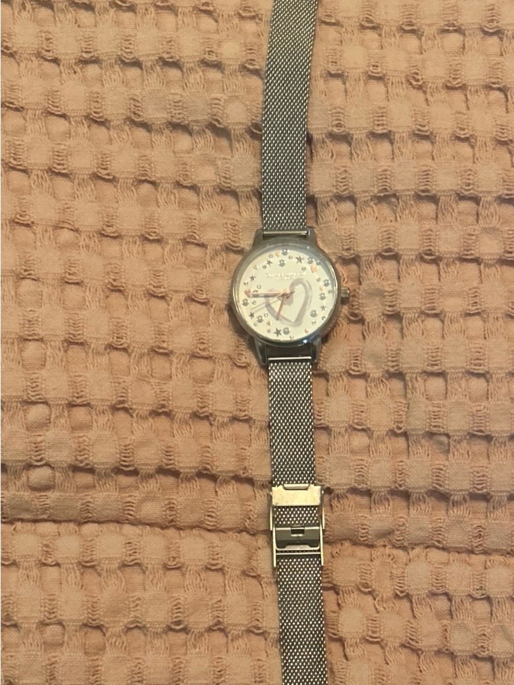 Olivia Burton Silver Mesh Strap Women's Heart Dial Watch
